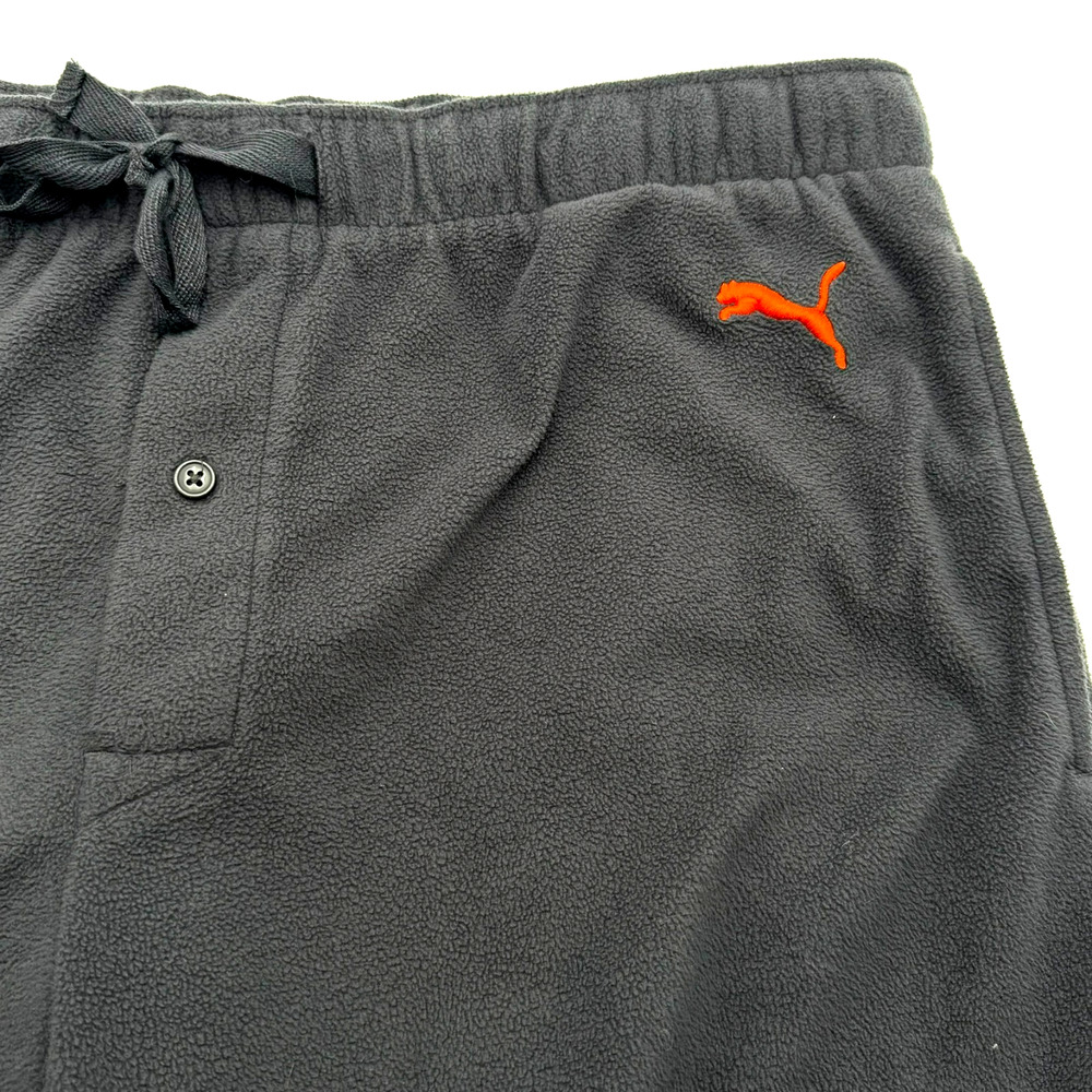 PUMA Men Large Gray Orange Fleece Sweatpants Embroidered Pull On Wide Leg Lounge